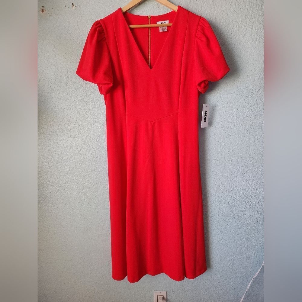 DKNY Women's Vibrant Red Midi Dress - Picture 2 of 16